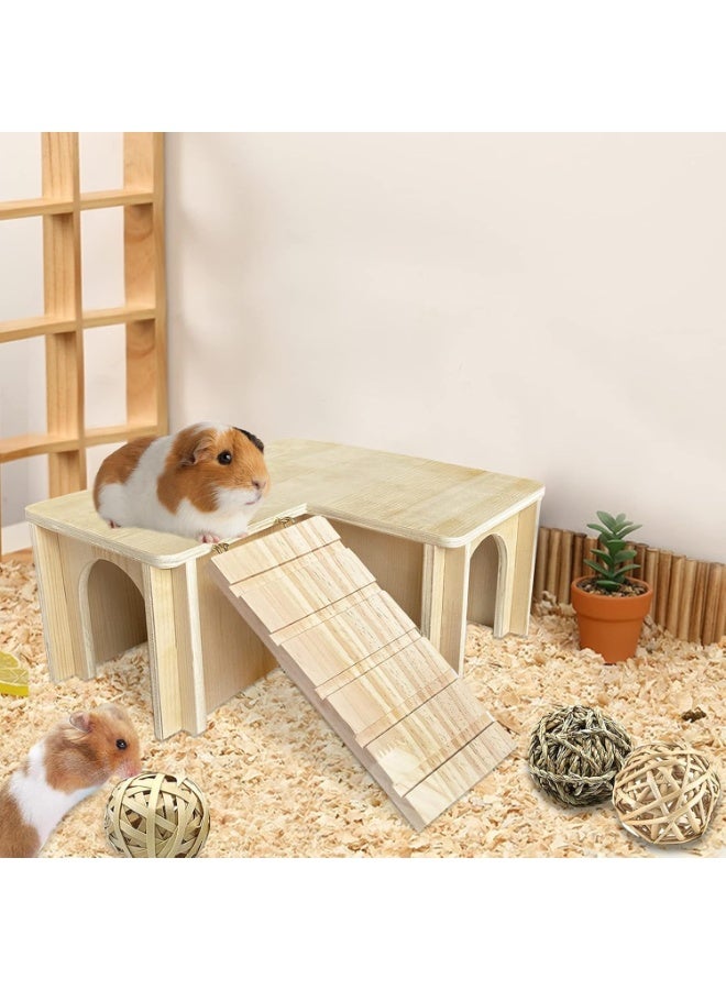Guinea Pig Hideout and House: Multi Chamber Wooden Guinea Pig Castle with Ladder, Cage Accessories for Chinchilla Dwarf Rabbits Hamster Bunny and Others - Image 3